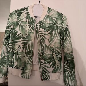 Forever 21 Green Leaf Print Bomber Jacket